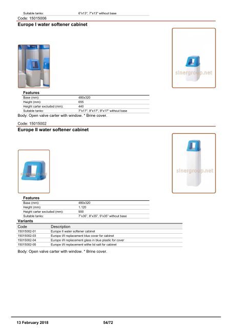 Water softeners catalogue