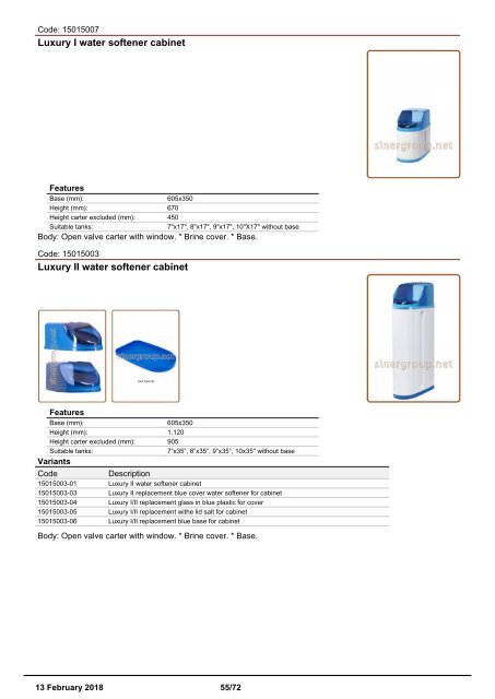 Water softeners catalogue