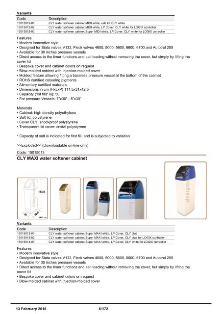 Water softeners catalogue