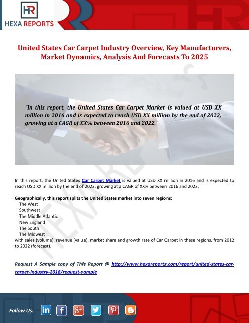 United States Car Carpet Industry Overview, Key Manufacturers, Market Dynamics, Analysis And Forecasts To 2025