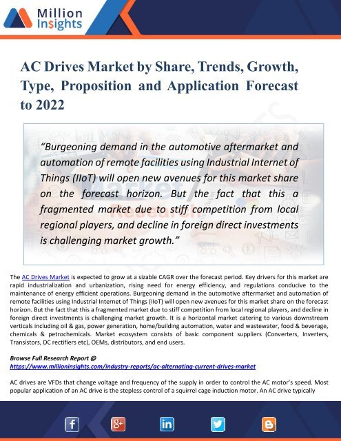 AC Drives Market Is Expected To Expand Globally During The Forecast Period 2022