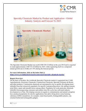 Specialty Chemicals Market to Rear Excessive Growth during 2014 - 2023
