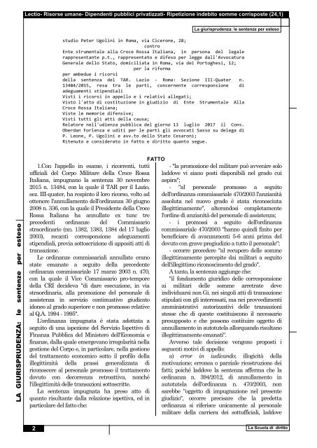 Consiglio di Stato, n. 00027 del 03.01.2018, Sez. 4- Risorse umane- Dipendenti pubblici privatizzati- Ripetizione indebito somme corrisposte (24,1) d