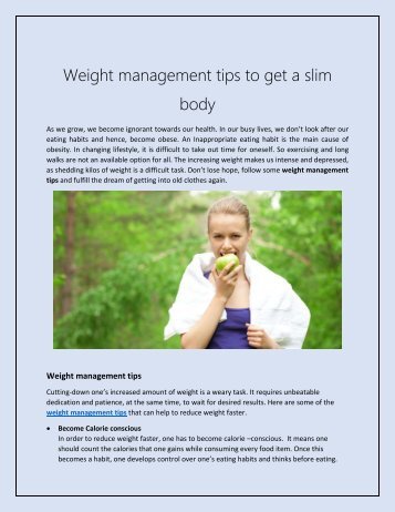 Weight Management Tips to Get a Slim Body