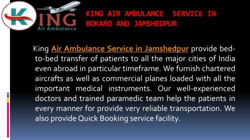 king air ambulance service in bokaro and jamshedpur