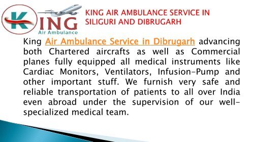 king air ambulance service in siliguri and dibrugarh