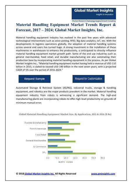 Material Handling Equipment Market Trends Report &amp; Forecast, 2017 – 2024