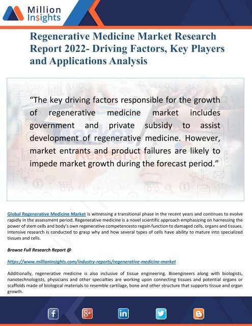 Regenerative Medicine Market 2022 Discover new Industry Opportunities and Key Trends