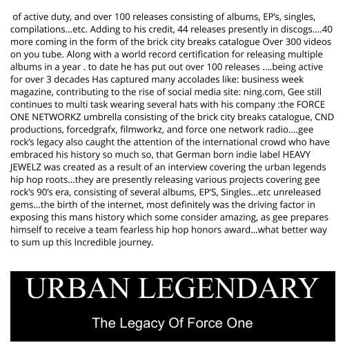 Urban Legendary ( The Legacy Of Force One )