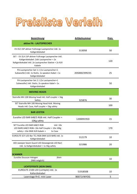 MSKS events Preisliste/Katalog 2018