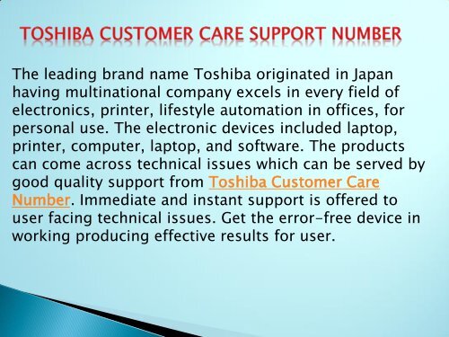 Toshiba Customer Care Service 1-800-256-0160