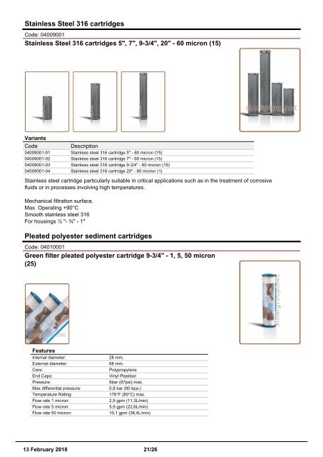 Drop In Housings Cartridges catalogue