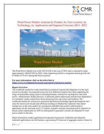 Wind Power Market worth USD 1030.65 GW By 2022