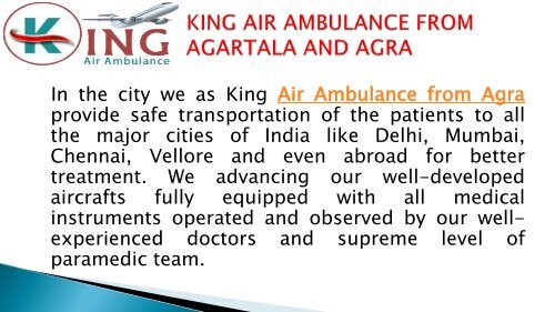 king air ambulance from agartala and agra