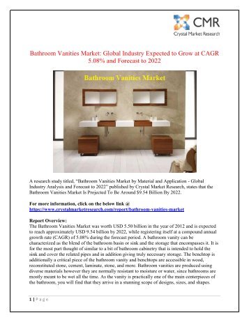 Bathroom Vanities Market worth USD 9.54 Billion By 2022 - Crystal Market research