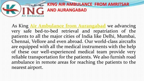 king air ambulance from amritsar and aurangabad
