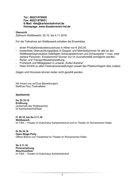 Heidelberger Theatertage 2018 - Auschreibung/Bewerbungsformular