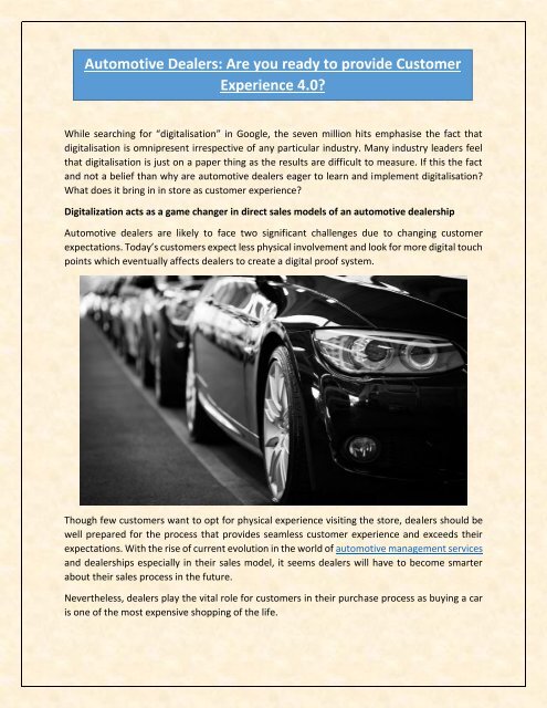 Automotive Dealers Are you ready to provide Customer Experience 4.0