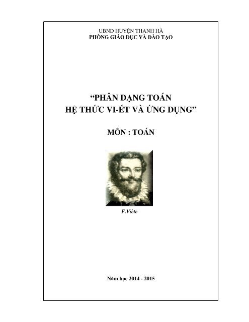 PHÂN DẠNG TOÁN HỆ THỨC VI-ÉT VÀ ỨNG DỤNG (2014 - 2015)