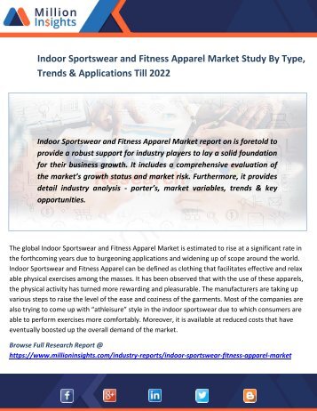 Indoor Sportswear and Fitness Apparel Market Study By Type, Trends & Applications Till 2022