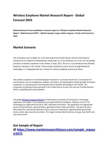 Wireless Earphone Market 2017- Revenue, Price and Gross Margin Research Report 2017