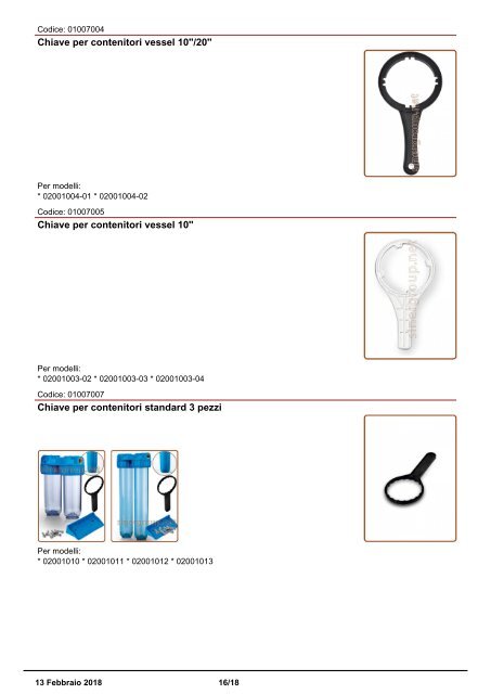 Contenitori Housings Filtro catalogo