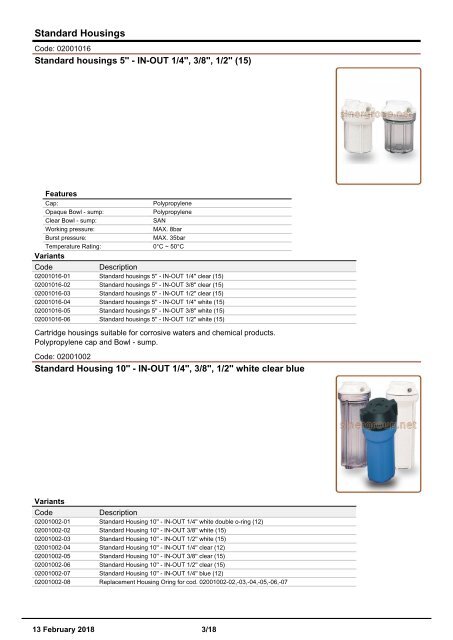 Filter housings catalogue