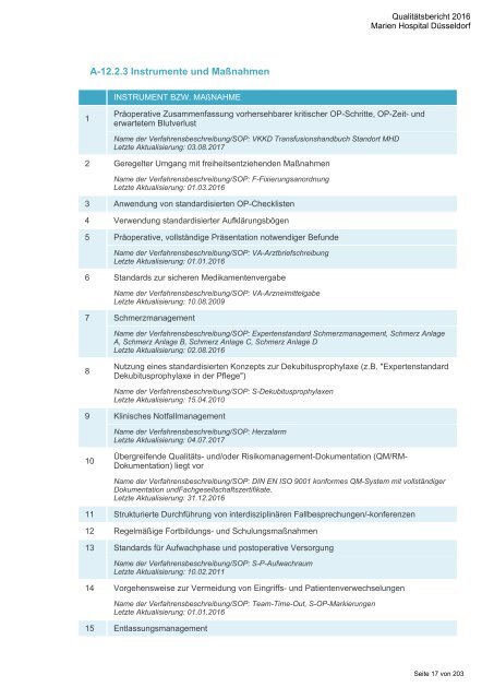 Qualitätsbericht 2016 - Marien Hospital Düsseldorf