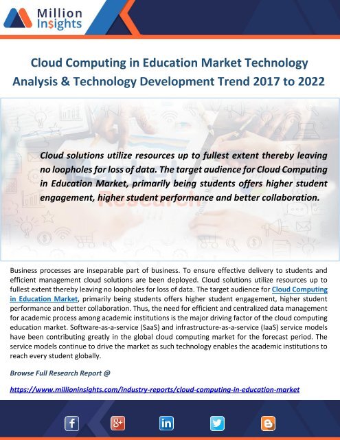 Cloud Computing in Education Market Technology Analysis & Technology Development Trend 2017 to 2022