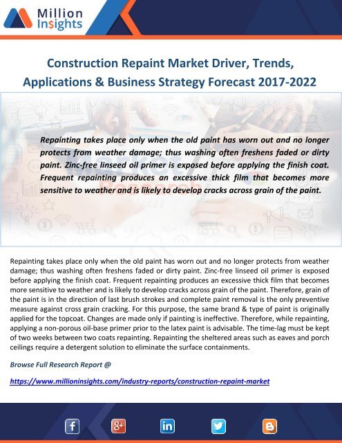 Construction Repaint Market Driver, Trends, Applications & Business Strategy Forecast 2017-2022