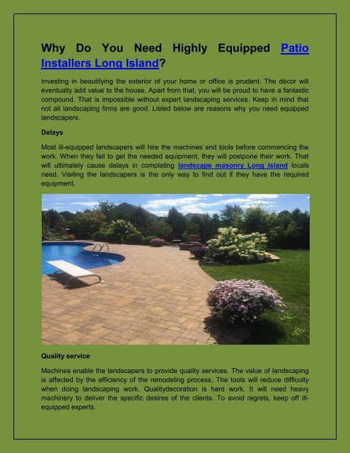 Why Do You Need Highly Equipped Patio Installers Long Island