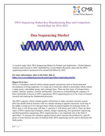 DNA Sequencing Market to Reach $ 26 Billion by 2025 - Crystal Market research