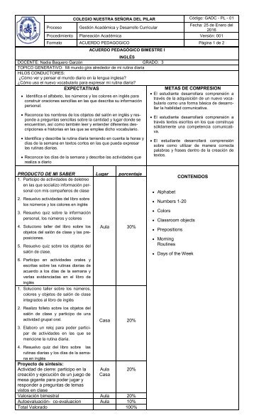 Acuerdo y rubrica I bimestre, tercero