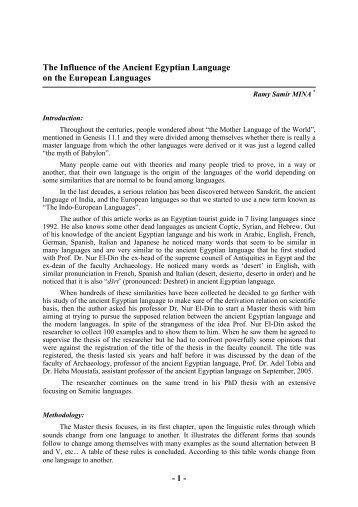 The Influence of the Ancient Egyptian Language on the European Languages