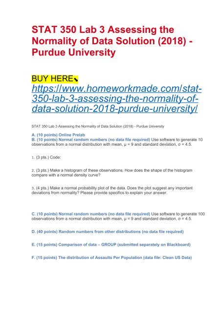 STAT 350 Lab 3 Assessing the Normality of Data Solution (2018) - Purdue University