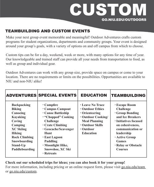 NIU Outdoor Adventures Spring 2018 Adventure Guide