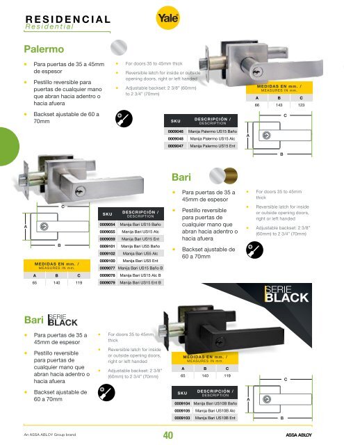 Catálogo de Productos Yale Colombia 2018. 