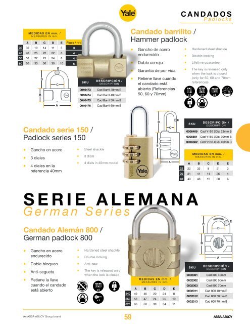 Catálogo de Productos Yale Colombia 2018. 