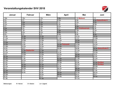 Veranstaltungskalender SVV 2018