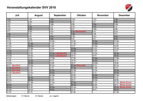 Veranstaltungskalender SVV 2018