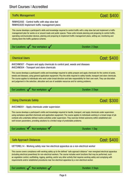 Arbortrim Short Courses Price List