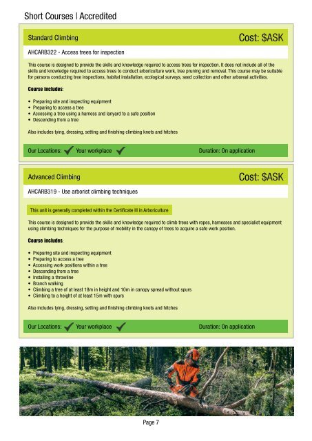 Arbortrim Short Courses Price List