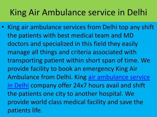 World Class Medical Air Ambulance Services in Delhi-King Air Ambulance