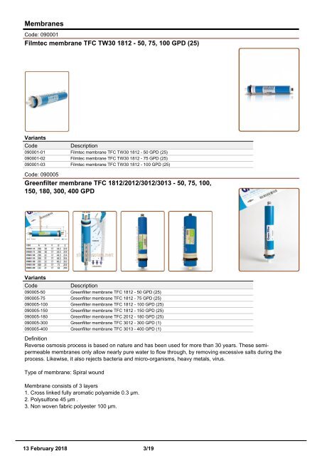 Reverse Osmosis Membranes catalogue