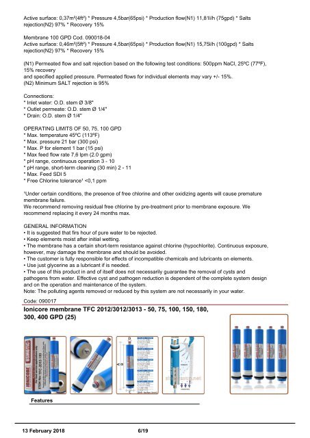 Reverse Osmosis Membranes catalogue