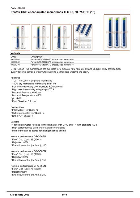 Reverse Osmosis Membranes catalogue