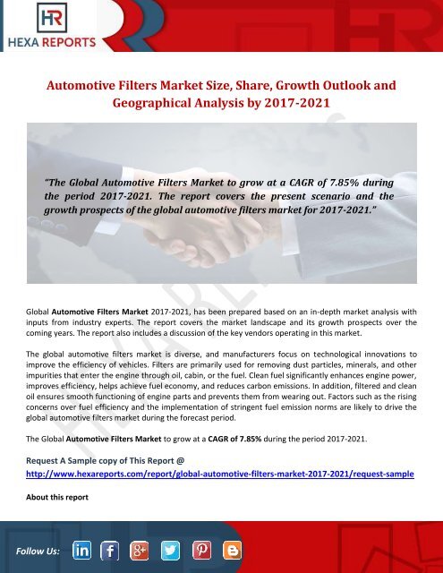 Automotive Filters Market Size, Share, Growth Outlook and Geographical Analysis by 2017-2021