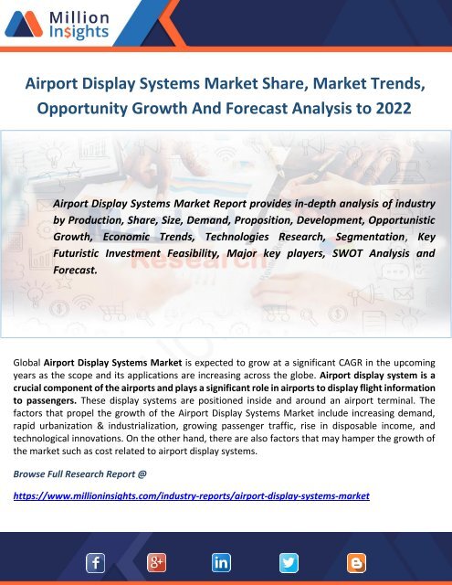 Airport Display Systems Market Share, Market Trends, Opportunity Growth And Forecast Analysis to 2022 