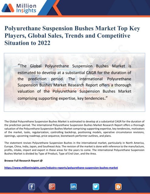 Polyurethane Suspension Bushes Market Top Key Players, Global Sales, Trends and Competitive Situation to 2022