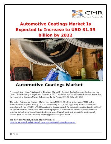 Automotive Coatings Market Is Expected to Increase to USD 31.39 billion by 2022